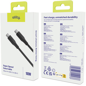 Allity AUC-02, USB-C Male la USB-C Male, 100W, 2 m, Black