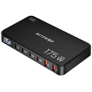 Incarcator retea BlitzWolf BW-S30, 4x USB-C, 2x USB, Quick Charge 175 W, Display, Black