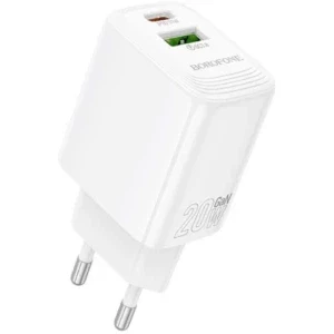 Borofone BN27, 1x USB-C, 1x USB, Quick Charge 20 W, White