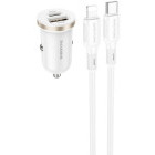Incarcator auto Borofone BZ22, 1x USB-C, 1x USB, 30 W, White