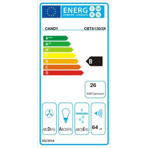 Candy telescopica CBT6130/3X, Capacitate de absorbtie 329 m3/h, 2 trepte de viteza, Iluminare LED, Clasa B, 60 cm, Argintiu