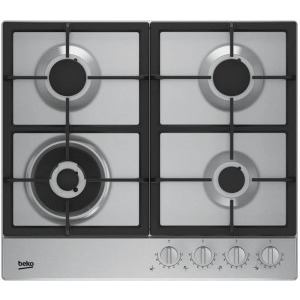 Plita incorporabila Beko HIAW64325SX, Gaz, 4 arzatoare, FlameAdjust, Arzator wok, Gratare fonta, 60 cm, Inox