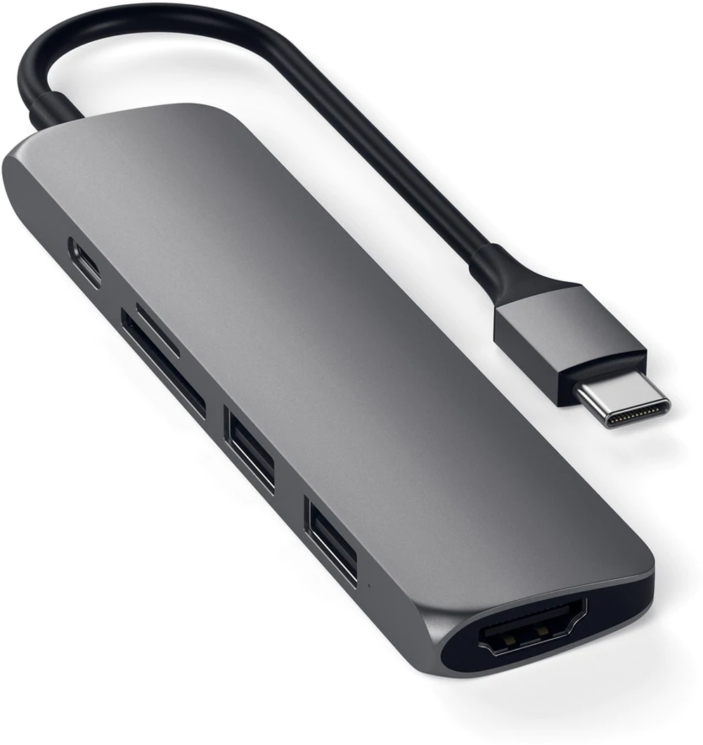 Satechi USB-C Slim Multimedia Adapter V2, 1x HDMI 4K, 2x USB 3.0, 1x microSD, Space Grey