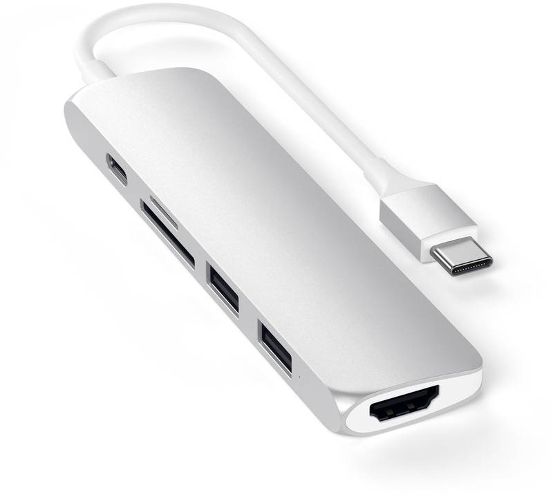Satechi USB-C Slim Multimedia Adapter V2, 1x HDMI 4K, 2x USB 3.0, 1x microSD, Silver