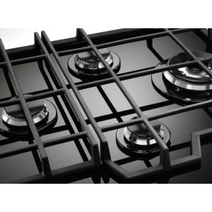Electrolux KGG6456K, Gaz, 4 arzatoare, Aprindere electrica, Arzator Wok, Dispozitiv de siguranta, Gratare fonta, 60 cm, Sticla neagra