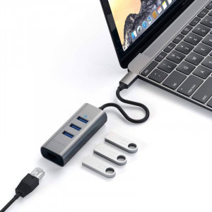 Satechi USB-C Hub 3x USB 3.0, 1x Ethernet, Space Grey