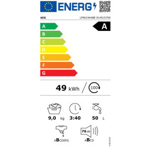 AEG LFR61944BE, 9 kg, 1400 RPM, Clasa A, ProSense, EcoInverter, Alb