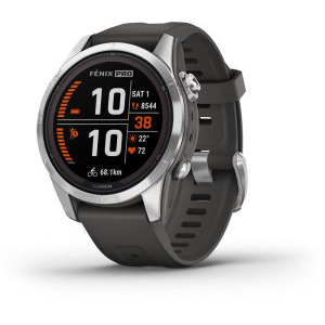 SmartWatch Garmin Fenix 7S Pro Solar, Glass, curea Graphite, Argintiu