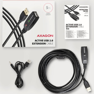 AXAGON USB 2.0 tip A Male - USB 2.0 tip A Female, 5m, negru