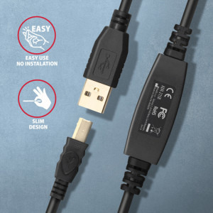 AXAGON USB 2.0 tip A Male - USB 2.0 tip B Male, 15m, negru