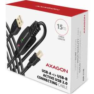 AXAGON USB 2.0 tip A Male - USB 2.0 tip B Male, 15m, negru
