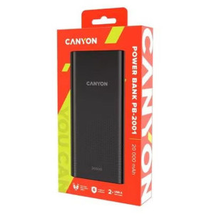 Canyon PB-2001, 20.000 mAh, 2x USB, Black, Tehnologie Smart IC