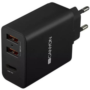 Incarcator retea Canyon H-08, 2x USB, 1x USB-C, 30W, Power Delivery, Black