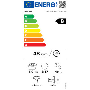Electrolux EW6SM526WE, Slim, 6 kg, 1200 RPM, Clasa B, Inverter, SensiCare, QuickWash, Alb