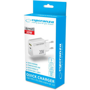 Esperanza 1x USB, 1x USB-C, 20W White
