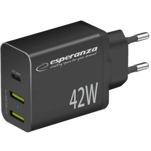 Incarcator retea Esperanza 2x USB, 1x USB-C, 42W Black
