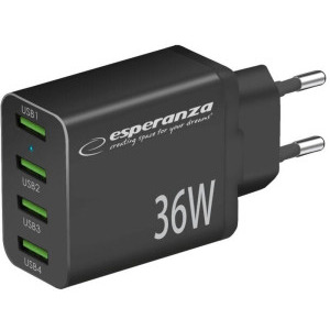 Incarcator retea Esperanza 4x USB, 36W Black