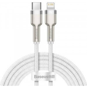 Cablu de date / adaptor Baseus Cafule Metal, CATLJK-A02, USB-C Male la Lightning Male, 1 m, White