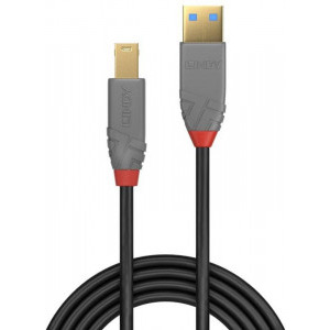 Cablu periferice LINDY Anthra, USB 3.0 Male tip A - USB 3.0 Male tip B, 5m, negru-gri