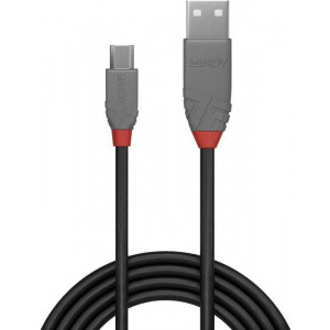 LINDY Anthra, USB 2.0 Male tip A - microUSB 2.0 Male, 1m, negru-gri