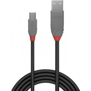 Cablu periferice LINDY USB 2.0 Male tip A - miniUSB 2.0 Male tip B, 0.5m, negru-gri