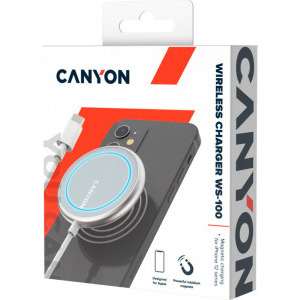 Canyon WS-100  Wireless Qi Fast charge pentru iPhone 15W, Silver