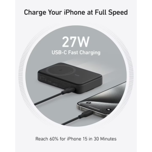 Anker MagGo, 10000 mAh, 27W, 1x USB-C, pentru seria iPhone 12/13/14/15, Black