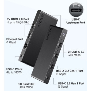 Anker 364 USB-C 10-in-1, 100W Power Delivery, suport 2 monitoare