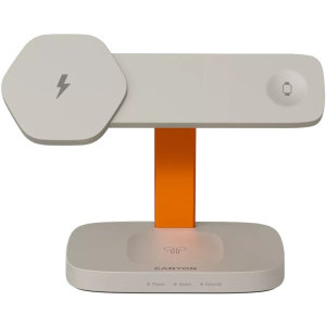 Incarcator wireless Canyon 3-in-1, Wireless Charging Station Hexagon 310, Light Grey/Orange, cu adaptor 20W