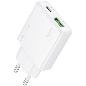 Incarcator retea Borofone BN24, 1x USB-C, 1x USB, Quick Charge 20 W, White