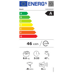 Bosch WAN28060BY, 8 kg, 1400 RPM, Clasa A, EcoSilence Drive, ActiveWater Plus, SpeedPerfect, VarioDrum, AntiVibration, Alb