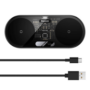 Baseus Digital LED Display Gen 2, Wireless Qi, 20W, Black, display digital + Cablu USB-C la USB
