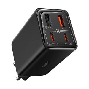 Baseus GaN6 Pro, 2x USB-C, 2x USB, Quick Charge 65W, Black + cablu USB-C
