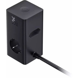 Baseus E00023606113-00, 2x USB-C, 2x USB, 3x Schuko, Quick Charge 35 W, GaN, Black