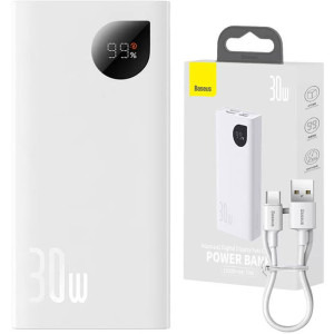 Baseus Adaman2 Digital Display, 10000 mAh, 30W VOOC Edition, White, cablu USB la USB-C inclus