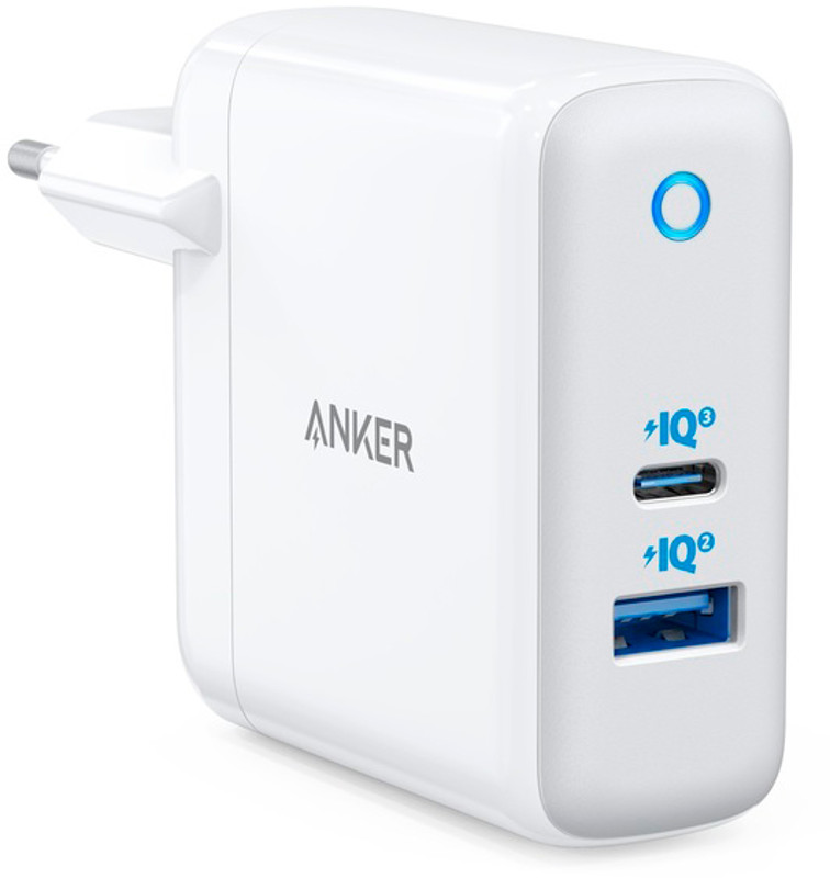 Incarcator retea Anker PowerPort+ Atom, 1x USB-C, 1x USB, 60W total, White cu tehnologia PowerIQ 3.0 si Power Delivery